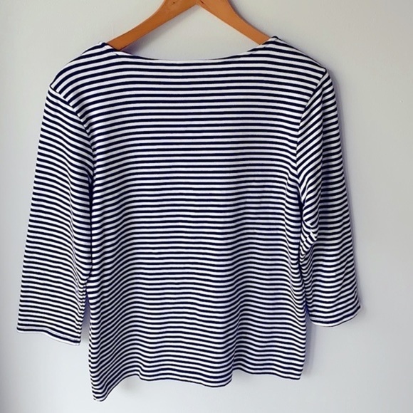 Chico’s Stripes Navy White Anchors Bedazzled 3/4 Sleeves Round Neck Blouse 2 - Picture 2 of 8